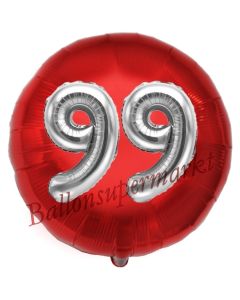 Runder Luftballon Jumbo Zahl 99, rot-silber mit 3D-Effekt zum 99. Geburtstag