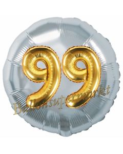 Runder Luftballon Jumbo Zahl 99, silber-gold mit 3D-Effekt zum 99. Geburtstag
