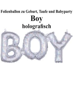 Holografischer Luftballon aus Folie Boy Schriftzug, Folienballon zur Luftbefüllung