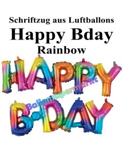 Happy Bday, rainbow, Schriftzug, Folienballons zur Luftbefüllung