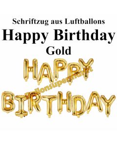 Happy Birthday, gold, Schriftzug, Folienballons zur Luftbefüllung