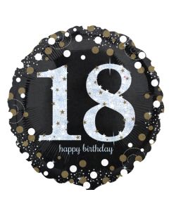 Luftballon aus Folie mit Helium, Sparkling Birthday 18, zum 18. Geburtstag