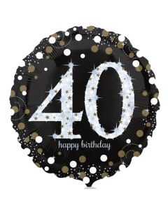 Luftballon aus Folie mit Helium, Sparkling Birthday 40, zum 40. Geburtstag