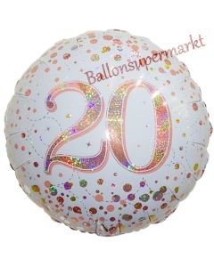 Luftballon zum 20. Geburtstag, Sparkling Fizz Roségold 20, ohne Helium-Ballongas