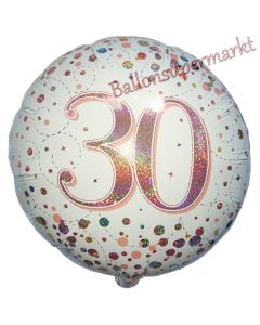 Luftballon aus Folie mit Helium, Sparkling Fizz Roségold 30, zum 30. Geburtstag, Jubiläum