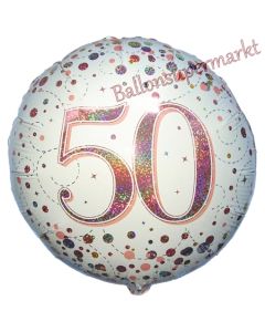 Luftballon aus Folie mit Helium, Sparkling Fizz Roségold 50, zum 50. Geburtstag, Jubiläum