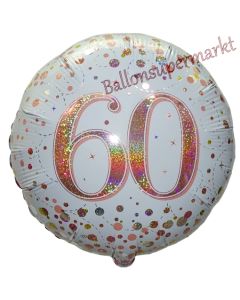 Luftballon zum 60. Geburtstag, Sparkling Fizz Roségold 60, ohne Helium-Ballongas