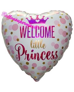 Welcome little Princess, holografischer Herzluftballon aus Folie mit Helium