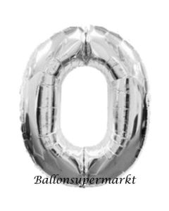 Zahlendekoration Zahl 0, Silber, Null, Großer Luftballon aus Folie, Blau, 1 Meter hoch, Folienballon Dekozahl