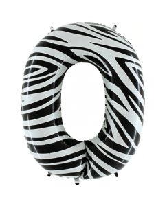 Zahl 0, Zebra Print, Luftballon aus Folie, 100 cm