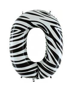 Zahl 0, Zebra Print, Luftballon aus Folie, 100 cm