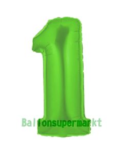 Zahl 1, Grün, Luftballon aus Folie, 100 cm