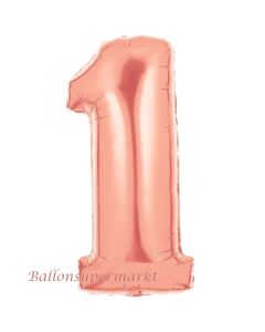 Zahlendekoration Zahl 1, Roségold, Folienballon Dekozahl ohne Helium