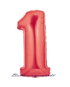 Zahl 1, Rot, Luftballon aus Folie, 100 cm