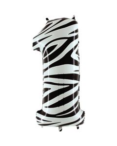 Zahl 1, Zebra Print, Luftballon aus Folie, 100 cm