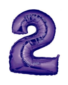Zahlendekoration Zahl 2, Lila, Großer Luftballon aus Folie, Blau, 1 Meter hoch, Folienballon Dekozahl