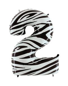 Zahl 2, Zebra Print, Luftballon aus Folie, 100 cm