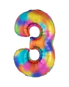 Zahlen Luftballon Zahl 3, Regenbogenfarben, Ballon aus Folie, Dekozahl ohne Helium