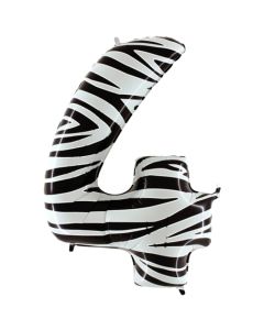 Zahl 4, Zebra Print, Luftballon aus Folie, 100 cm