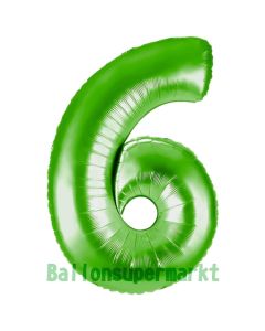 Zahlendekoration Zahl 6, Grün, Folienballon Dekozahl ohne Helium