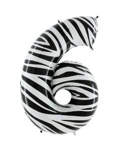 Zahl 6, Zebra Print, Luftballon aus Folie, 100 cm