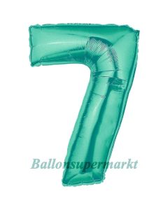 Zahl 7, Aquamarin, Luftballon aus Folie, 100 cm