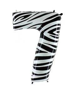 Zahl 7, Zebra Print, Luftballon aus Folie, 100 cm