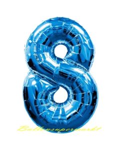 Zahl 8, Blau, Luftballon aus Folie, 100 cm