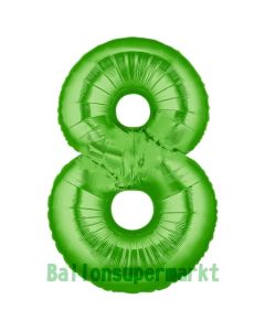 Zahlendekoration Zahl 8, Grün, Folienballon Dekozahl ohne Helium