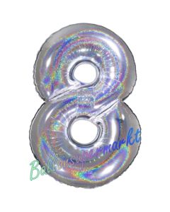 Zahlendekoration Zahl 8, holografisch, Silber, Folienballon Dekozahl ohne Helium