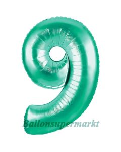 Zahlendekoration Zahl 9, Aquamarin, Folienballon Dekozahl ohne Helium