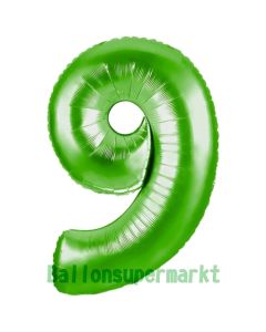 Zahl 9, Grün, Luftballon aus Folie, 100 cm