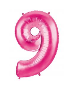 Folienballon Zahl 9, 100 cm, rosa