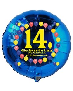 Luftballon aus Folie zum 14. Geburtstag, Herzlichen Glückwunsch Ballons 14, blau, ohne Ballongas