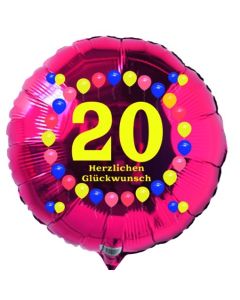 Luftballon aus Folie zum 20. Geburtstag, Herzlichen Glückwunsch Ballons 20, rot, ohne Ballongas