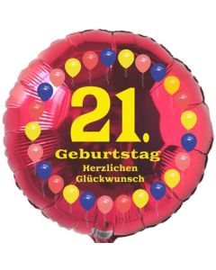 Luftballon aus Folie zum 21. Geburtstag, Herzlichen Glückwunsch Ballons 21, rot, ohne Ballongas