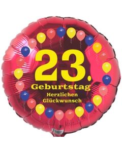 Luftballon aus Folie zum 23. Geburtstag, Herzlichen Glückwunsch Ballons 23, rot, ohne Ballongas