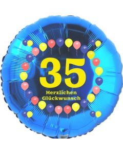 Luftballon aus Folie zum 35. Geburtstag, Herzlichen Glückwunsch Ballons 35, blau, ohne Ballongas
