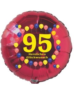 Luftballon aus Folie zum 95. Geburtstag, Herzlichen Glückwunsch Ballons 95, rot, ohne Ballongas