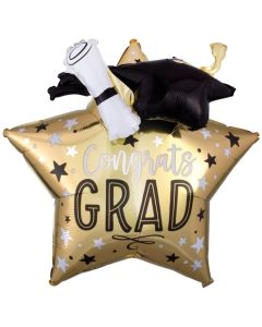 Folienballon Congrats Grad Star Jumbo mit 3D-Effekt, Inklusive Helium 