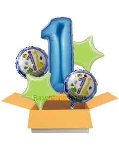 5 Luftballons zum 1. Geburtsatg, blau, I am 1 todayday, inklusive Helium zum Kindergeburtstag