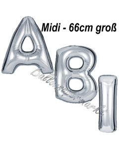 Abi, Buchstaben-Luftballons Midi, 66 cm, Silber, inklusive Helium, zur Abiturfeier