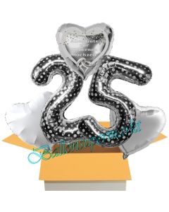 5 Luftballons zur Silberhochzeit, 25, Alles Gute zur Silbernen Hochzeit, inklusive Ballongas Helium