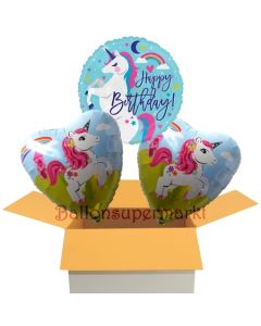Happy Birthday Einhorn, 3 Stück Luftballons aus Folie zum Geburtstag, inklusive Helium