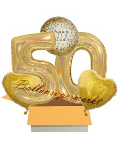 5 holografische Luftballons zum 50. Geburtstag, Gold Sparkle Birthday 50