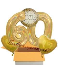 5 holografische Luftballons zum 60. Geburtstag, Gold Sparkle Birthday 60