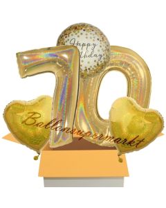5 holografische Luftballons zum 70. Geburtstag, Gold Sparkle Birthday 70