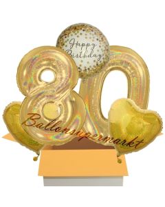 5 holografische Luftballons zum 80. Geburtstag, Gold Sparkle Birthday 80