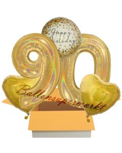 5 holografische Luftballons zum 90. Geburtstag, Gold Sparkle Birthday 90