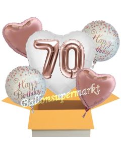 5 Luftballons zum 70. Geburtstag, Herz Jumbo 3D Sparkling Fizz  Birthday Roségold 70